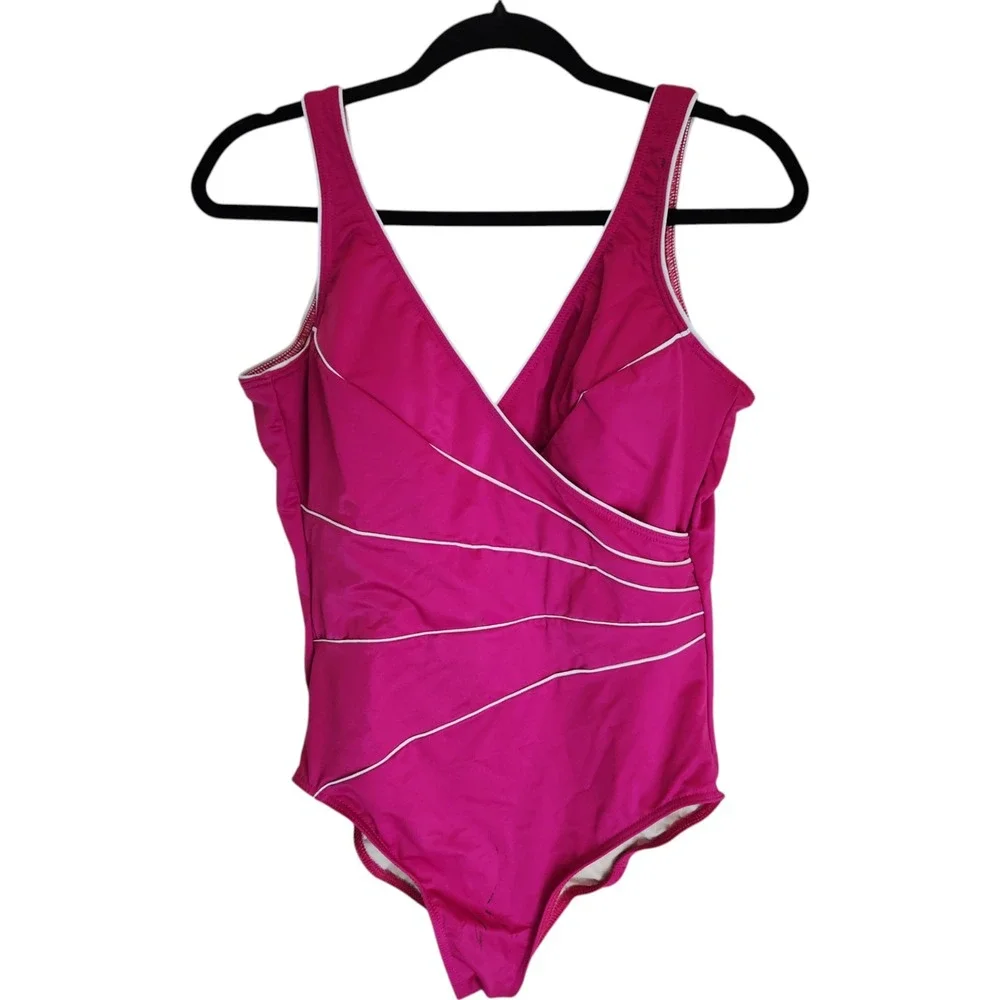 Miraclesuit Swimsuit Size 14 Wrap Trim Soft Padding‎ Wireless 1-Piece Scoop-Back